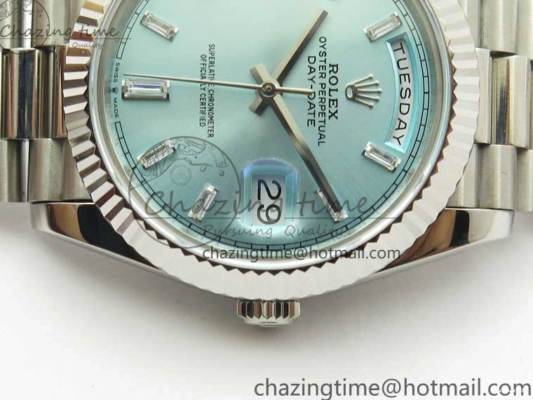 40mm Dial 904 President Ice on Markers T 228239 Blue Crystal SS A2836 Bracelet Dial New SS Version BP Day-Date 0330
